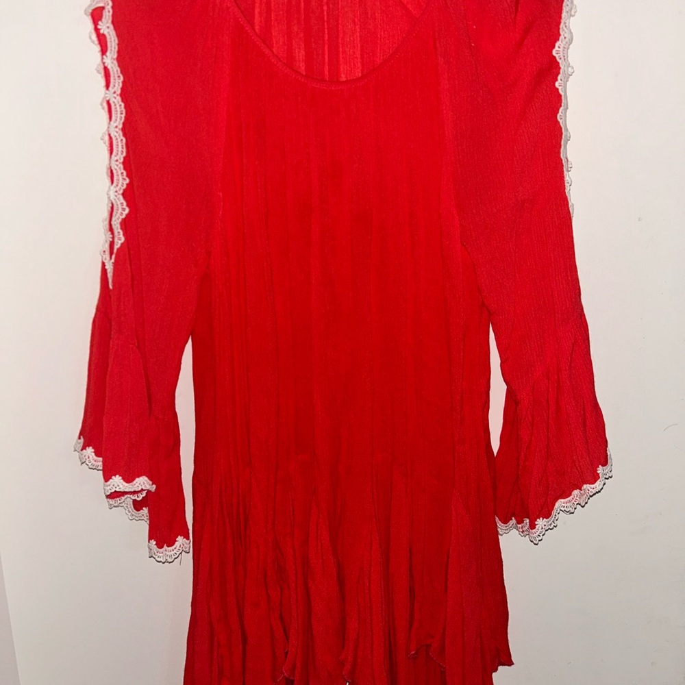 INDIGO SOUL Crinkle Coral Tunic Top Boho Womens Shirt Bell Sleeve Medium Lace - Picture 2 of 9